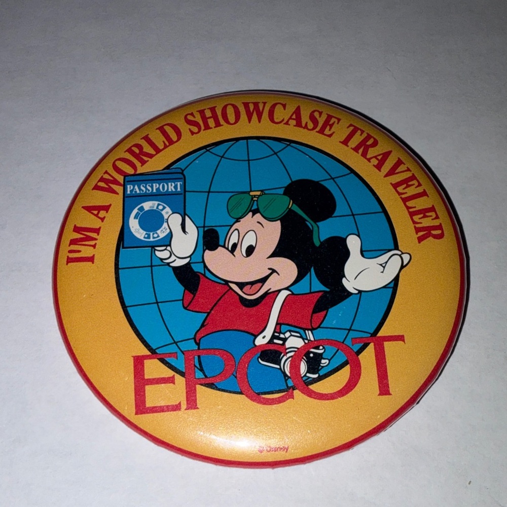 Vintage Disney EPCOT World Showcase Traveler Button, Mickey Mouse – 1992 – 3”